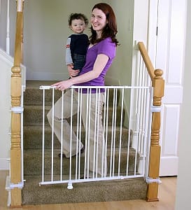 Regalo Extra Tall and Wide 2-in-1 Stairway and Hallway Wall Mounted Baby Gate, Bonus Kit, Includes Banister and Wall Mounting Kit