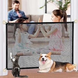 Portable Mesh Baby Gate 43.3"x30.9",Black Mesh Magic Pet Dog Gate for Stairs